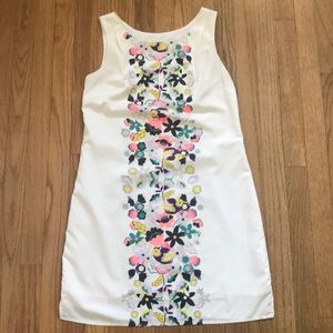 Cream dress with bright floral & birds
